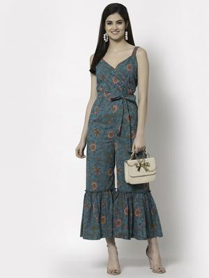 v-neck floral print full leg jumpsuit - 18251146 - Standard Image - 4