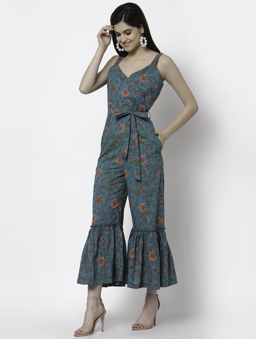 v-neck floral print full leg jumpsuit - 18251146 - Zoom Image - 2