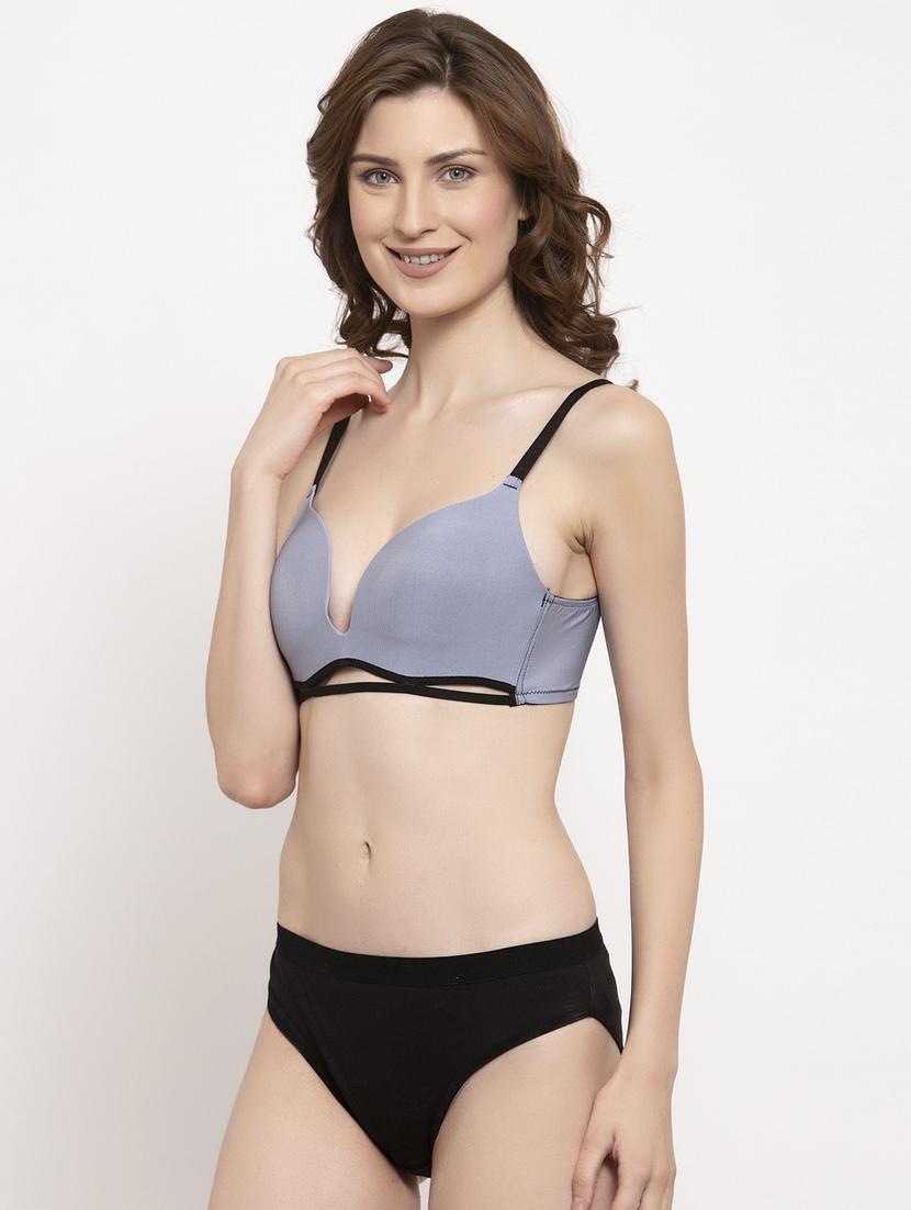blue solid bras and panty set - 18251241 - Zoom Image - 2
