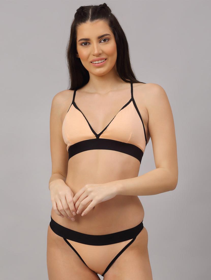 peach cotton bras and panty set - 18251334 - Zoom Image - 1