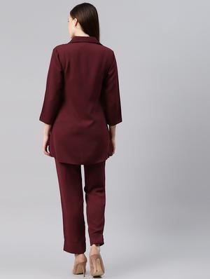 shirt collar solid top and trouser set - 18251547 - Standard Image - 3
