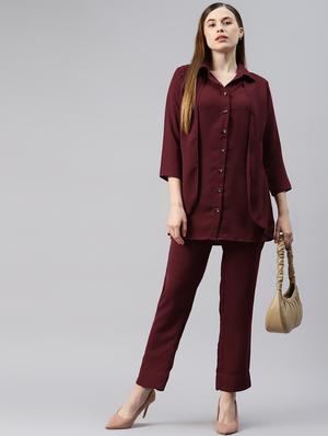 shirt collar solid top and trouser set - 18251547 - Standard Image - 4