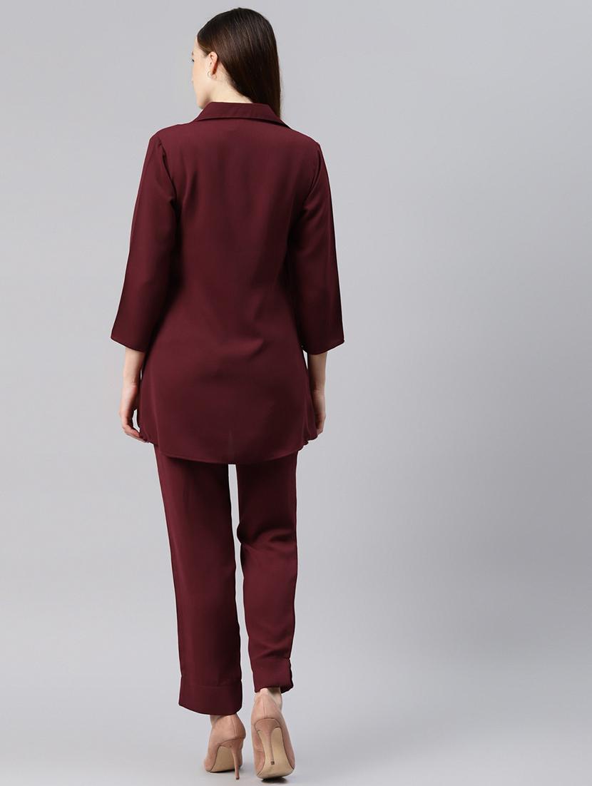 shirt collar solid top and trouser set - 18251547 - Zoom Image - 3