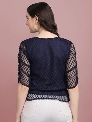 round neck self design top - 18252071 - Standard Image - 3