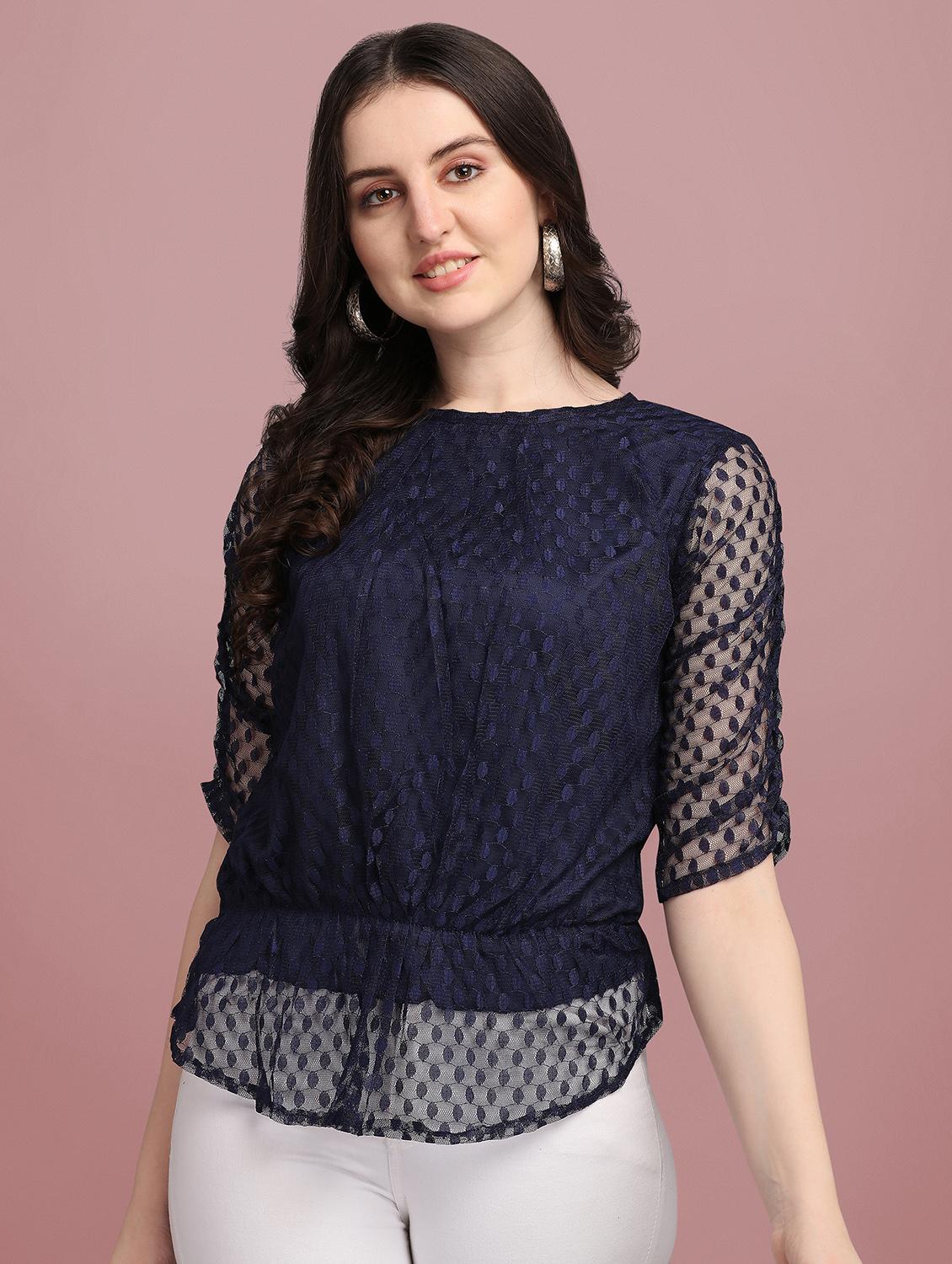 round neck self design top - 18252071 - Zoom Image - 1