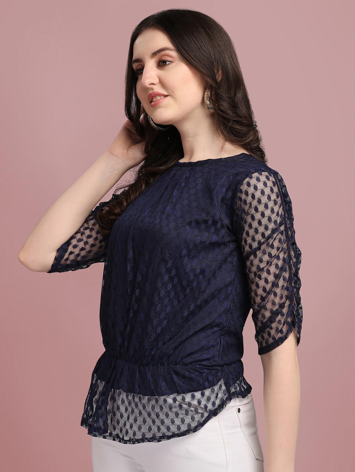 round neck self design top - 18252071 - Zoom Image - 2