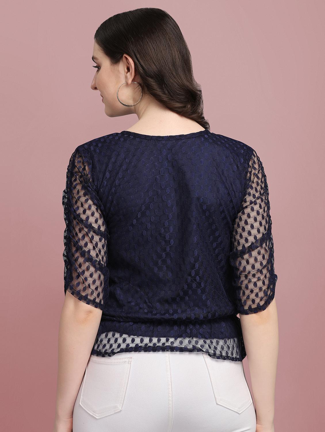 round neck self design top - 18252071 - Zoom Image - 3