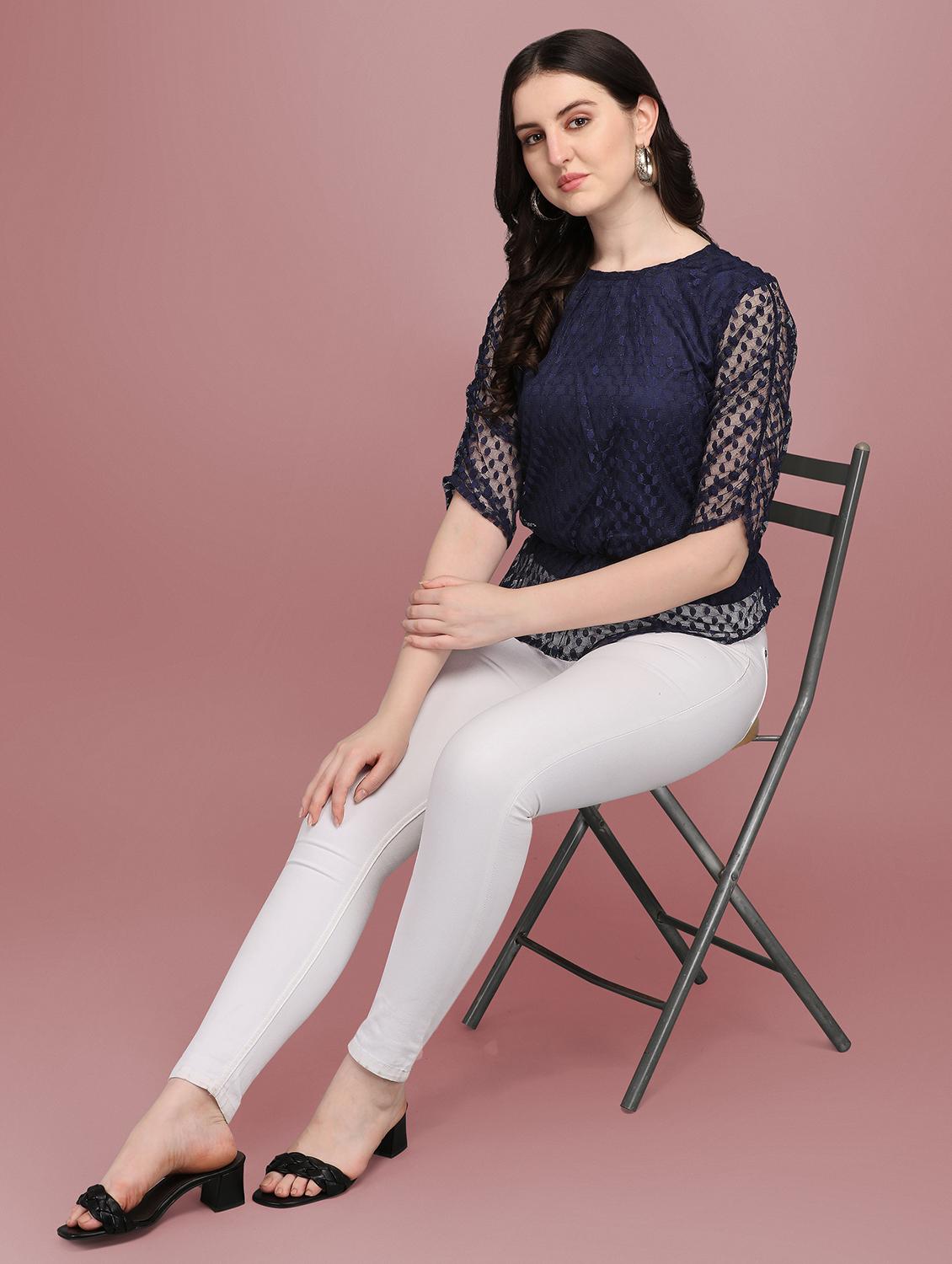 round neck self design top - 18252071 - Zoom Image - 4