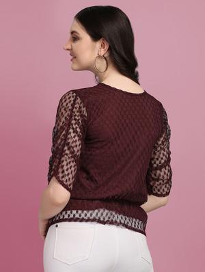 round neck self design blouson top - 18252073 - Standard Image - 3