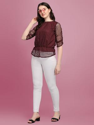round neck self design blouson top - 18252073 - Standard Image - 4