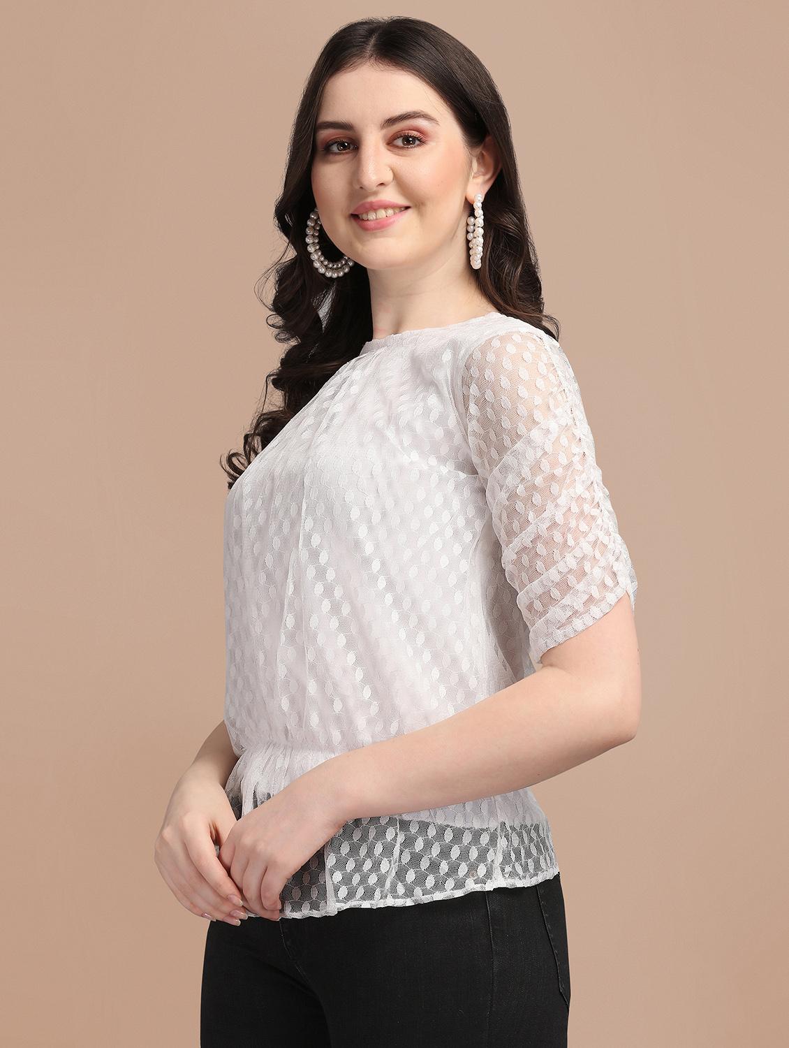 round neck self design top - 18252074 - Zoom Image - 2