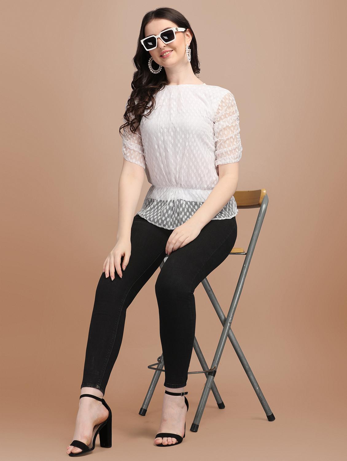 round neck self design top - 18252074 - Zoom Image - 4