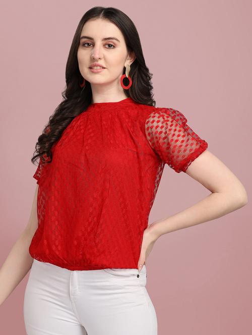 round neck self design top - 18252076 - Standard Image - 1
