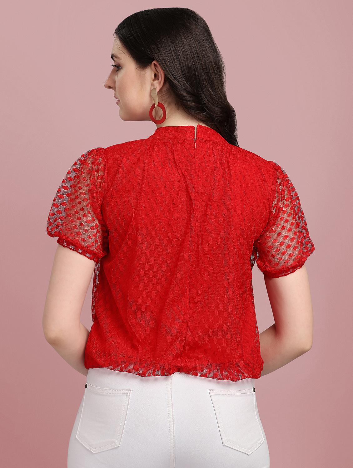 round neck self design top - 18252076 - Zoom Image - 3