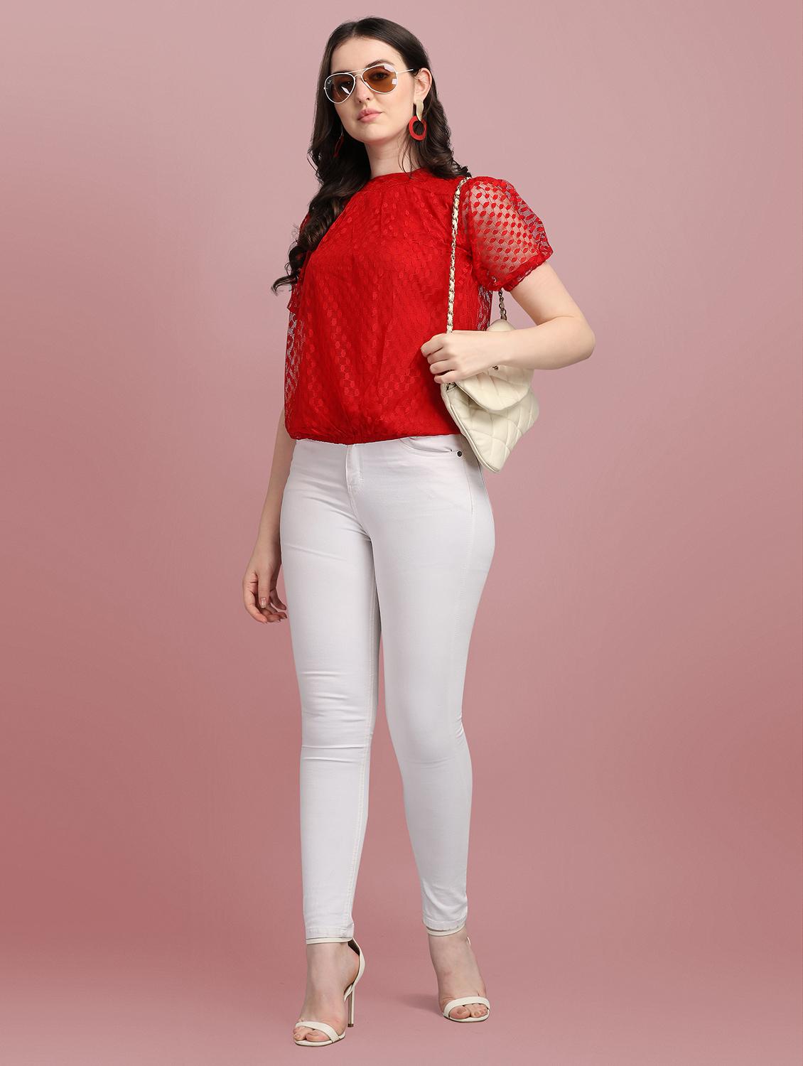 round neck self design top - 18252076 - Zoom Image - 4
