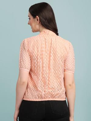 mock neck self design blouson top - 18252078 - Standard Image - 3