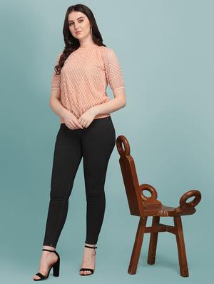 mock neck self design blouson top - 18252078 - Standard Image - 4