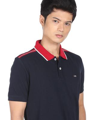 navy blue solid polo t-shirt - 18252281 - Standard Image - 2