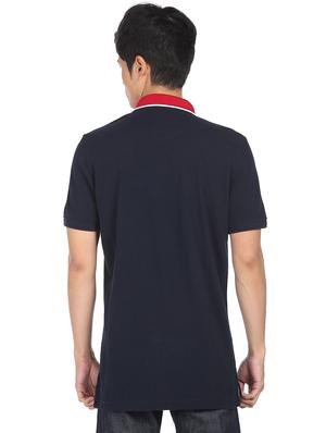 navy blue solid polo t-shirt - 18252281 - Standard Image - 3
