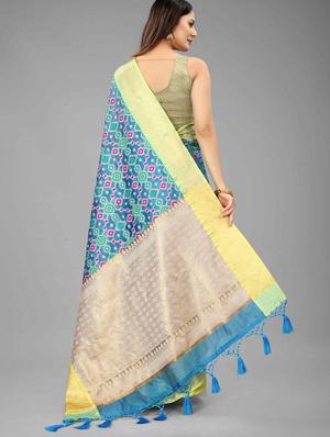 turquoise art silk ikat saree with blouse - 18253675 - Standard Image - 2