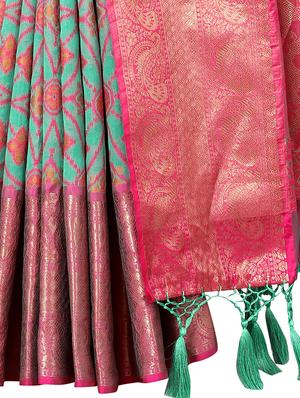 green art silk ikat saree with blouse - 18253676 - Standard Image - 4