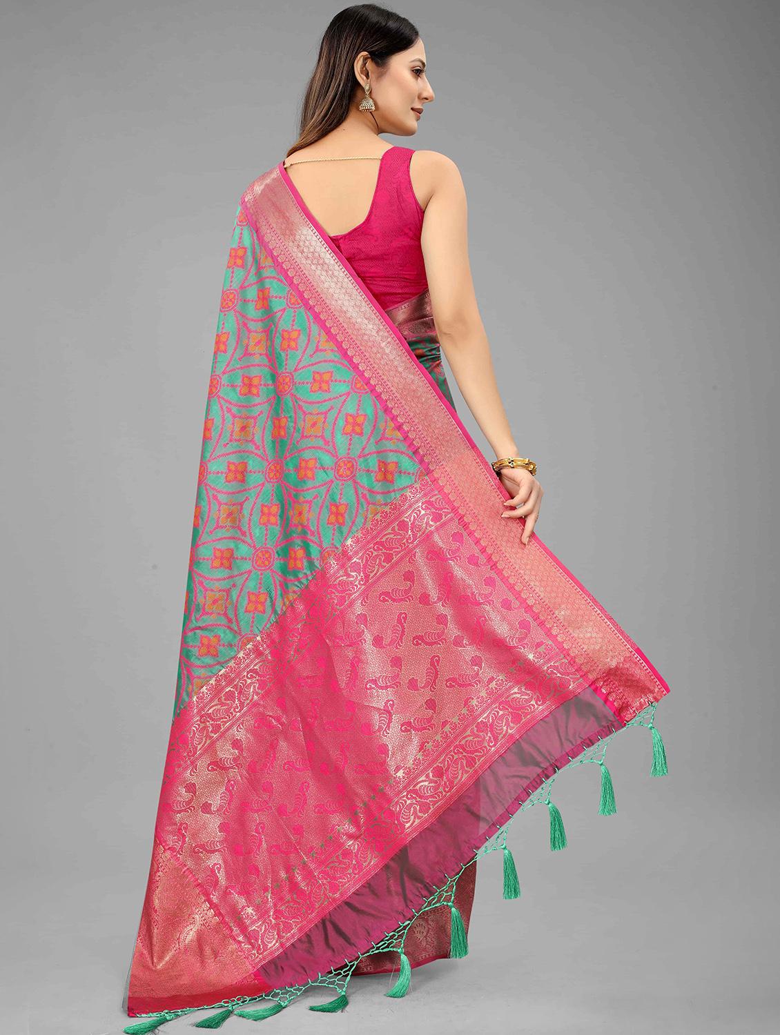 green art silk ikat saree with blouse - 18253676 - Zoom Image - 2