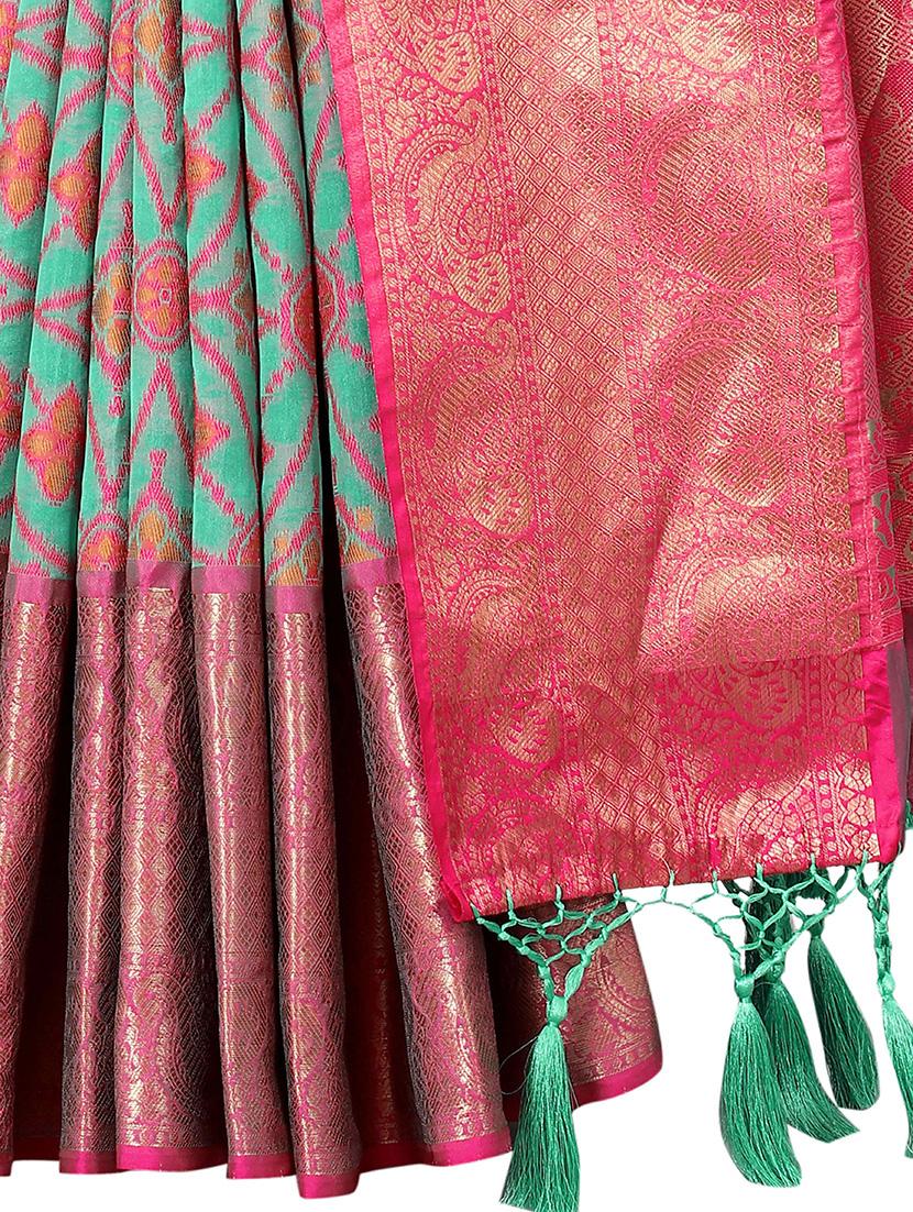 green art silk ikat saree with blouse - 18253676 - Zoom Image - 4