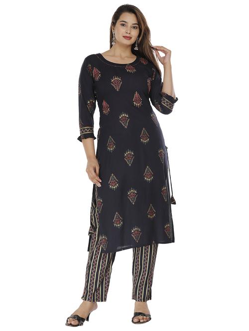 navy kurta pant set with jacket - 18254260 - Standard Image - 1