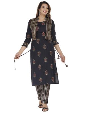navy kurta pant set with jacket - 18254260 - Standard Image - 2