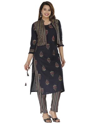 navy kurta pant set with jacket - 18254260 - Standard Image - 3