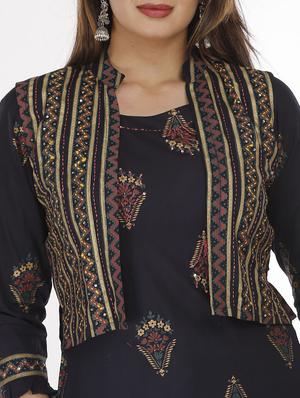 navy kurta pant set with jacket - 18254260 - Standard Image - 6