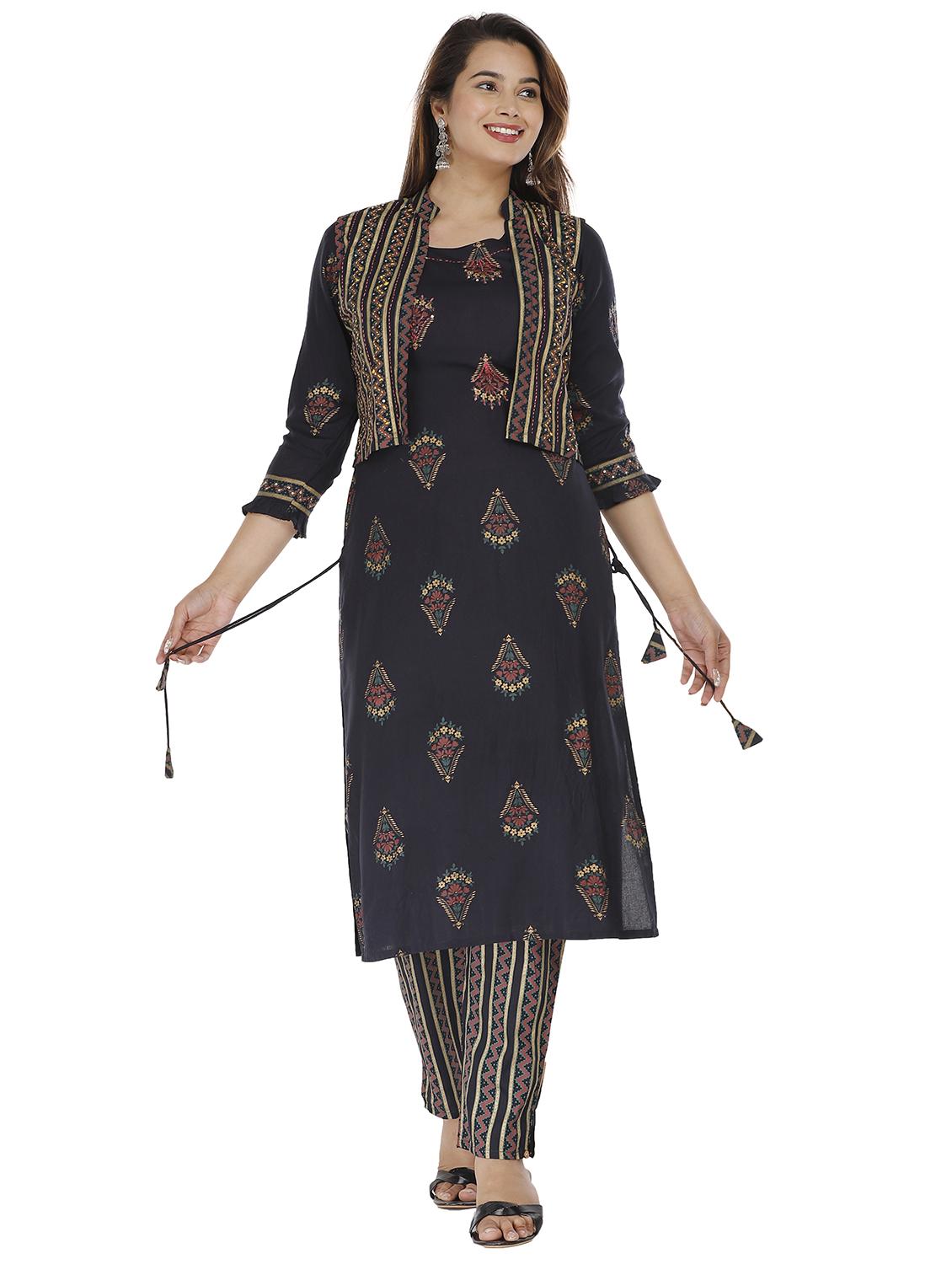 navy kurta pant set with jacket - 18254260 - Zoom Image - 2