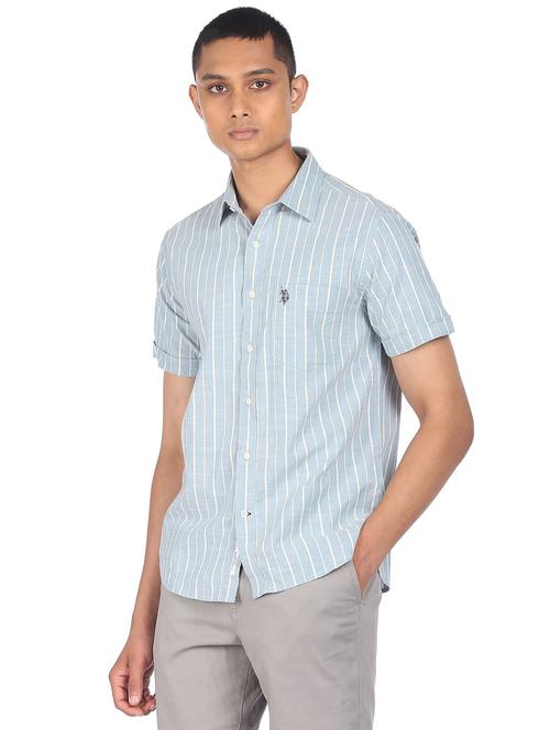blue striped casual shirt - 18254986 - Standard Image - 1