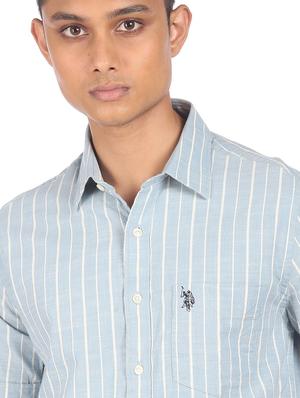 blue striped casual shirt - 18254986 - Standard Image - 5