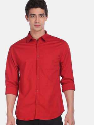 red solid casual shirt - 18255063 - Standard Image - 2