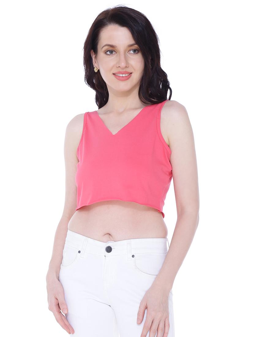 v-neck solid crop top - 18257756 - Zoom Image - 1