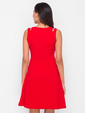 v-neck solid a-line dress - 18259467 - Standard Image - 3