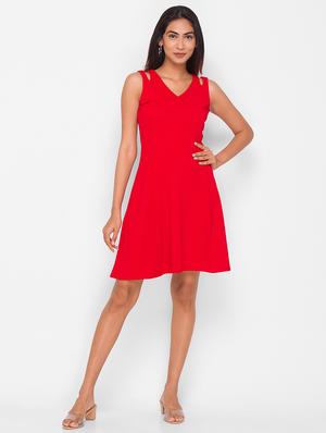 v-neck solid a-line dress - 18259467 - Standard Image - 5