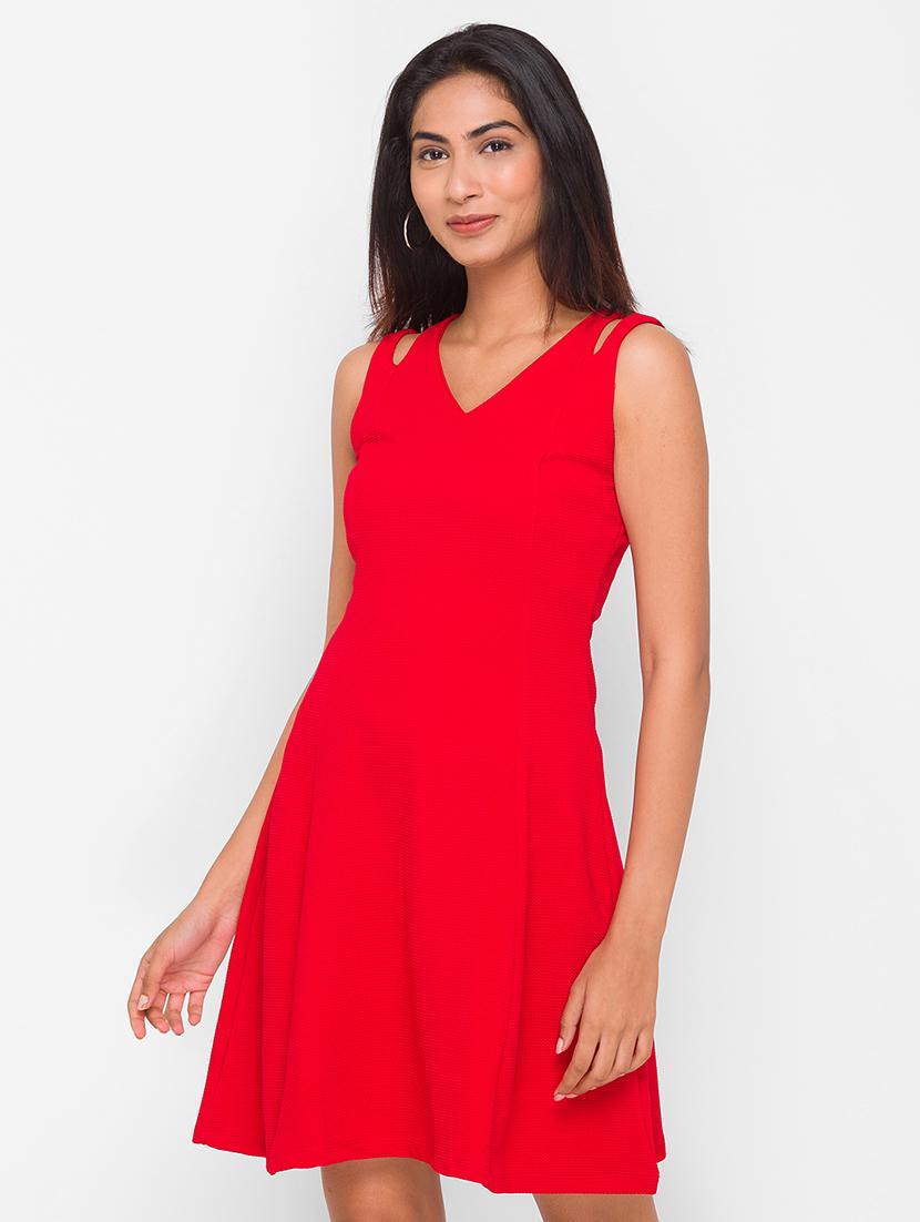 v-neck solid a-line dress - 18259467 - Zoom Image - 2