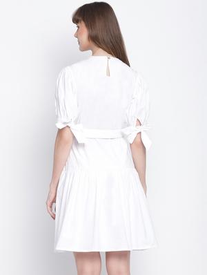 tie up sleeved solid belted dress - 18259597 - Standard Image - 3