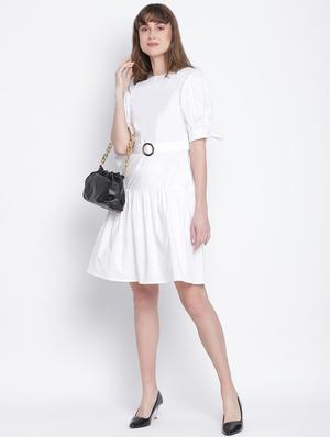 tie up sleeved solid belted dress - 18259597 - Standard Image - 4