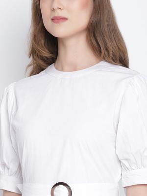 tie up sleeved solid belted dress - 18259597 - Standard Image - 5