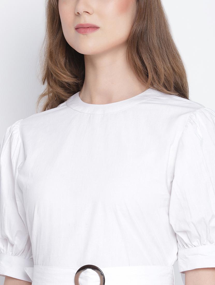tie up sleeved solid belted dress - 18259597 - Zoom Image - 5