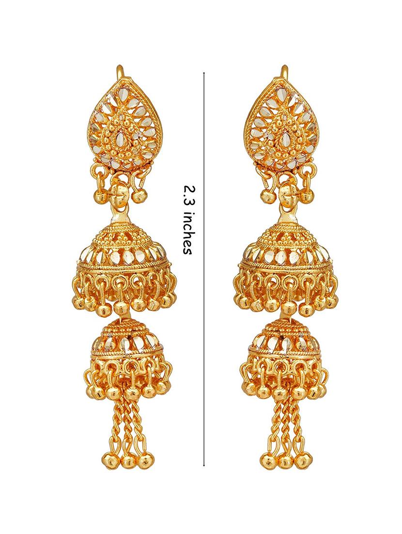 one gram gold plated jhumka earrings - 18259721 - Zoom Image - 3