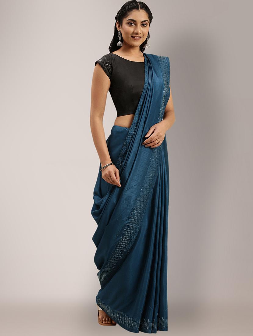 women's solid  colored saree with blouse