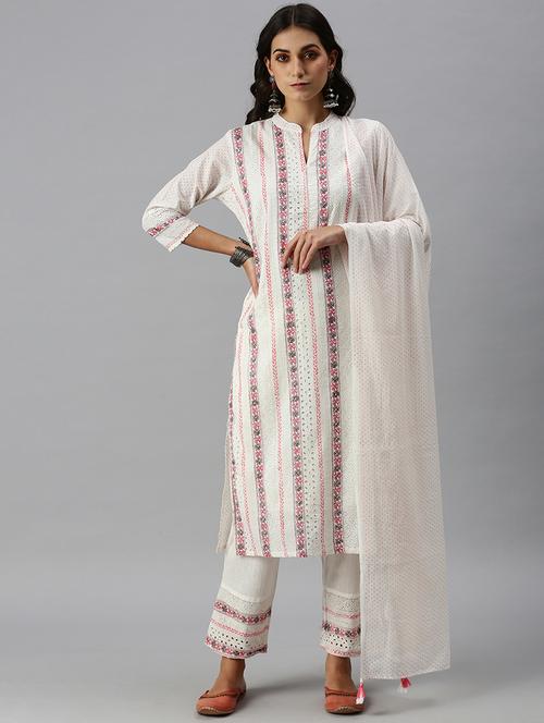 white cotton blend kurta pant set - 18260950 - Standard Image - 1