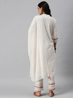 white cotton blend kurta pant set - 18260950 - Standard Image - 3
