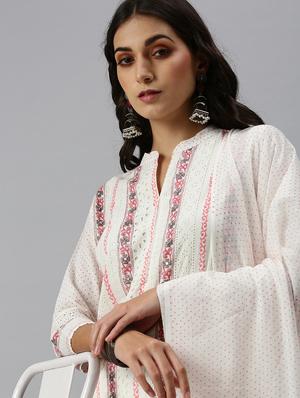 white cotton blend kurta pant set - 18260950 - Standard Image - 5