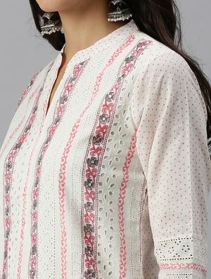 white cotton blend kurta pant set - 18260950 - Standard Image - 6