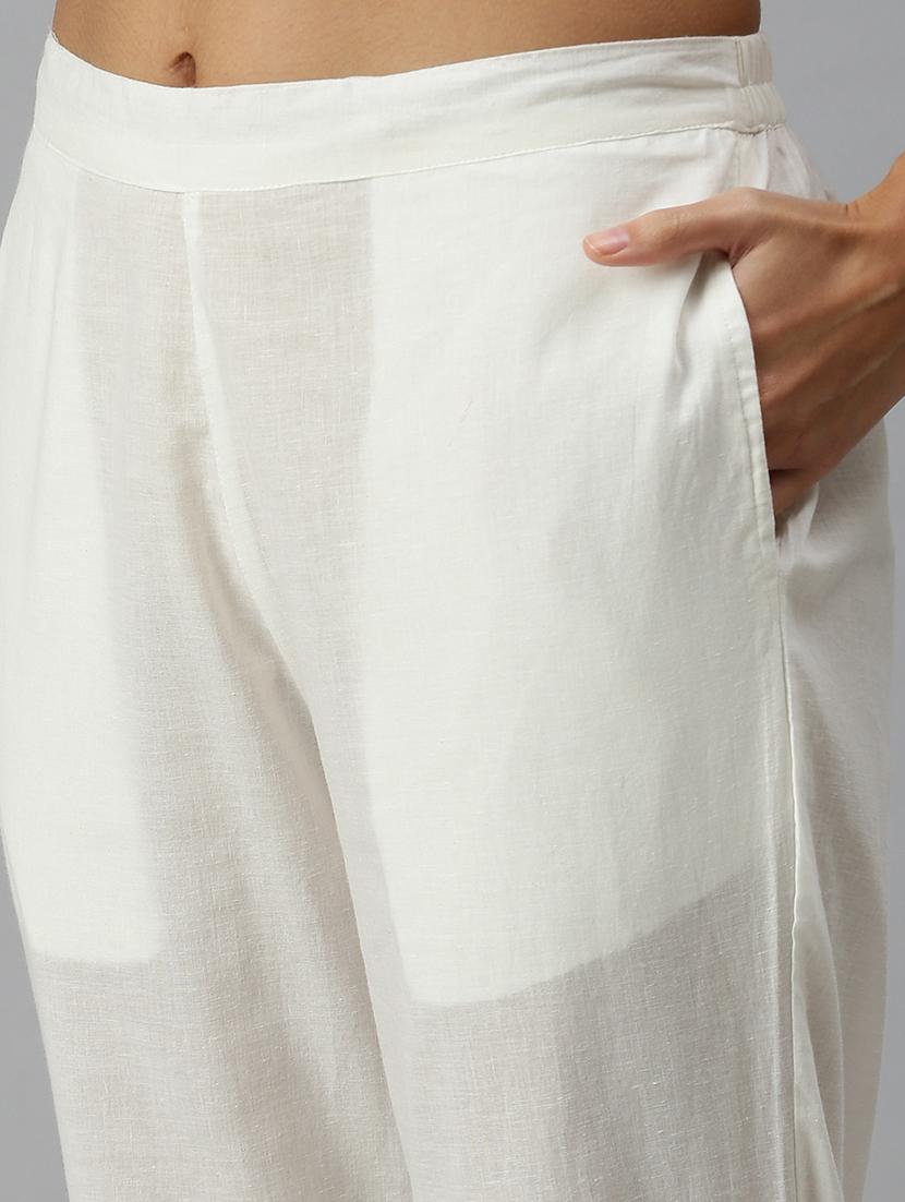 white cotton blend kurta pant set - 18260950 - Zoom Image - 7